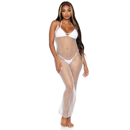 LEG AVENUE - WOVEN TWIST NET MAXI DRESS ONE SIZE WHITE - ONE SIZE / BLACK - 6