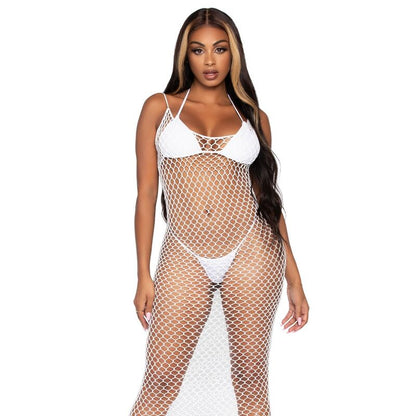 LEG AVENUE - WOVEN TWIST NET MAXI DRESS ONE SIZE WHITE - ONE SIZE / WHITE - 7