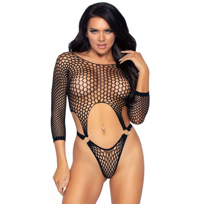 LEG AVENUE - TOP BODYSUIT WITH THONG BACK ONE SIZE - WHITE - ONE SIZE / BLACK - 5