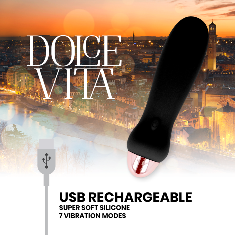 DOLCE VITA - FIVE BLACK 7 SPEED RECHARGEABLE VIBRATOR