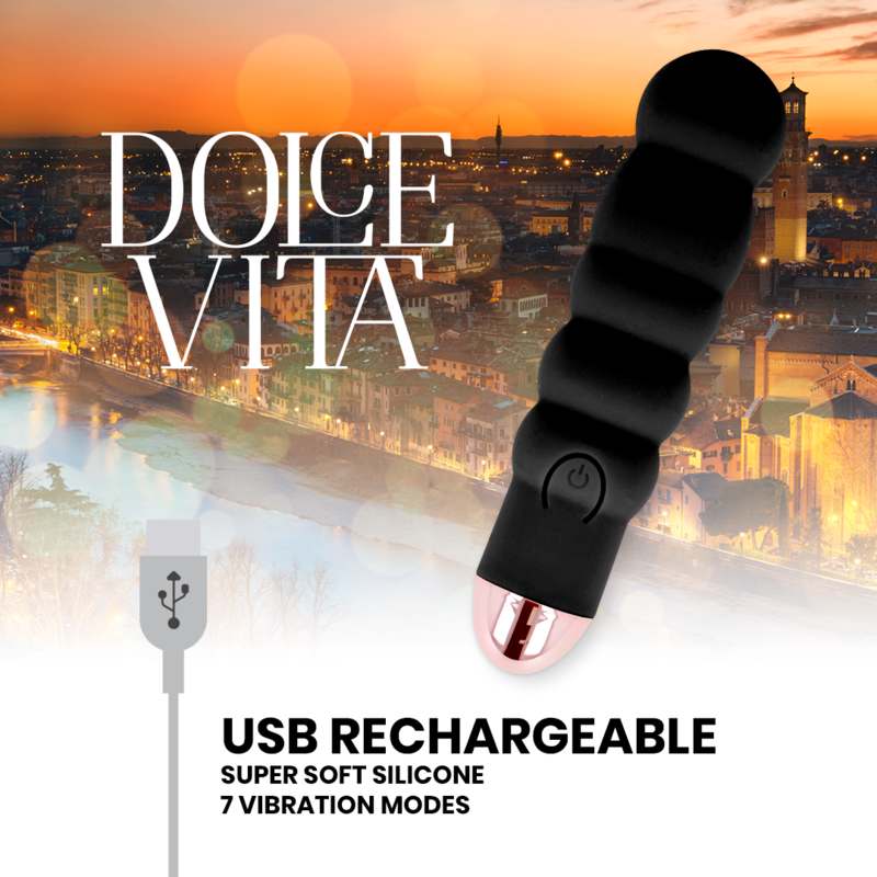 DOLCE VITA - RECHARGEABLE VIBRATOR SIX BLACK 7 SPEEDS - 2