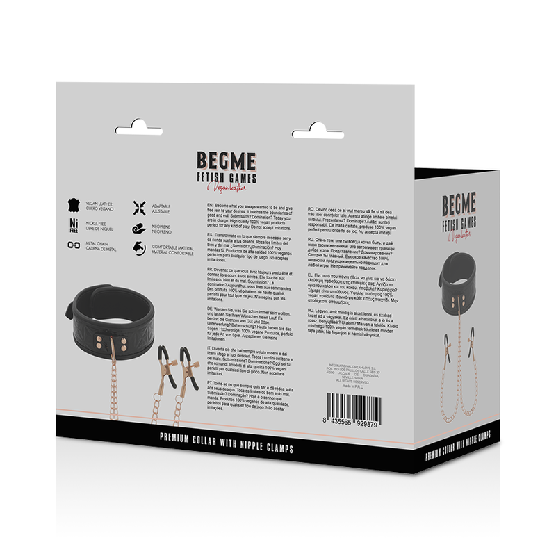BEGME - BLACK EDITION COLLAR WITH NIPPLE CLAMPS WITH NEOPRENE LINING - 1