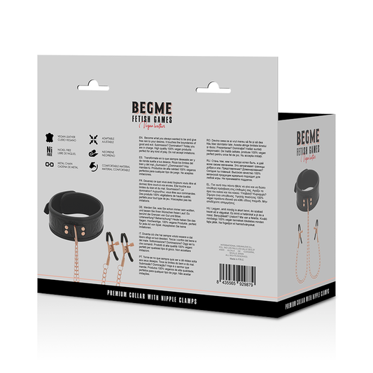 BEGME - BLACK EDITION COLLAR WITH NIPPLE CLAMPS WITH NEOPRENE LINING - 1