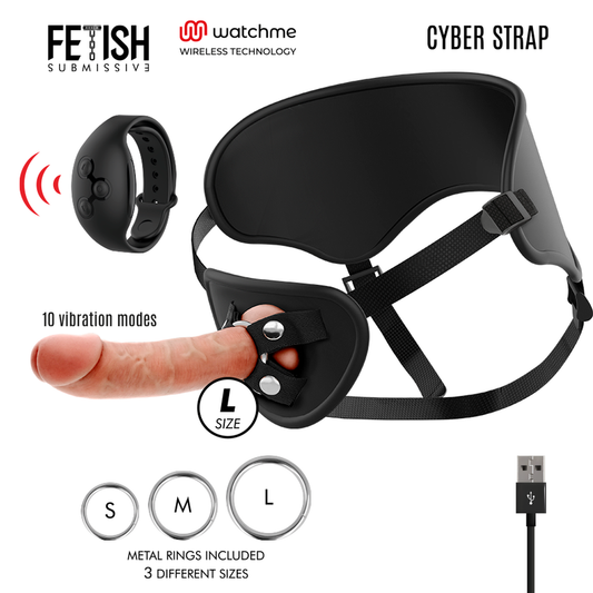 FETISH SUBMISSIVE CYBER STRAP - HARNESS WITH REMOTE CONTROL DILDO WATCHME L TECHNOLOGY - 1