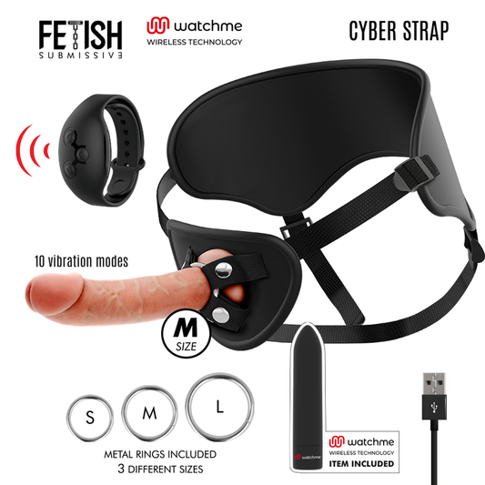 FETISH SUBMISSIVE CYBER STRAP - HARNESS WITH DILDO AND BULLET REMOTE CONTROL WATCHME M TECHNOLOGY - 1