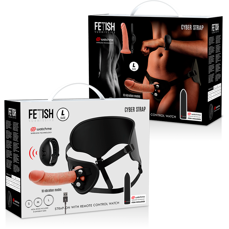 FETISH SUBMISSIVE CYBER STRAP - HARNESS WITH DILDO AND BULLET REMOTE CONTROL WATCHME L TECHNOLOGY - 16