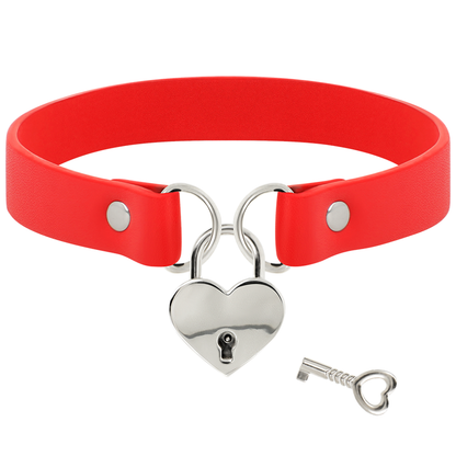 COQUETTE CHIC DESIRE - RED VEGAN LEATHER NECKLACE WITH HEART ACCESSORY WITH KEY - 5