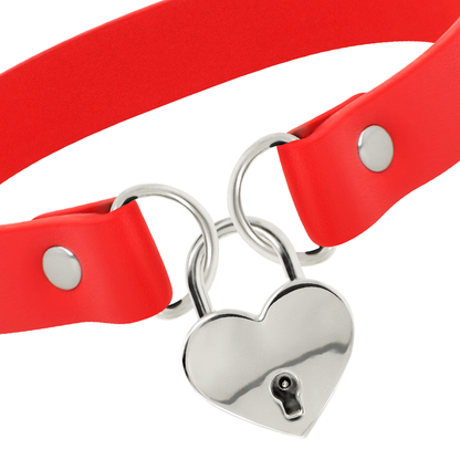 COQUETTE CHIC DESIRE - RED VEGAN LEATHER NECKLACE WITH HEART ACCESSORY WITH KEY - 4