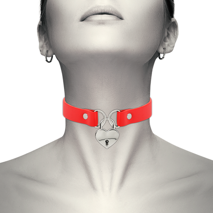 COQUETTE CHIC DESIRE - RED VEGAN LEATHER NECKLACE WITH HEART ACCESSORY WITH KEY - 2