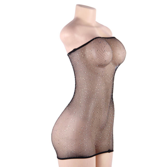 QUEEN LINGERIE - NET BODY DRESS WITH DIAMONDS S/L - 1