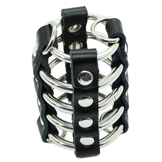 OHMAMA FETISH - PENIS CAGE WITH METAL RINGS AND LEATHER STRAPS - 1