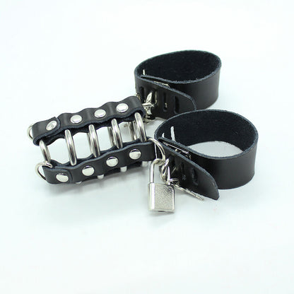 OHMAMA FETISH - PENIS CAGE WITH METAL RINGS AND LEATHER STRAPS - 4