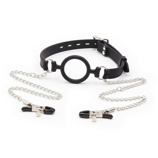 OHMAMA FETISH - RING GAG WITH CHAINS AND NIPPLE CLAMPS - 1