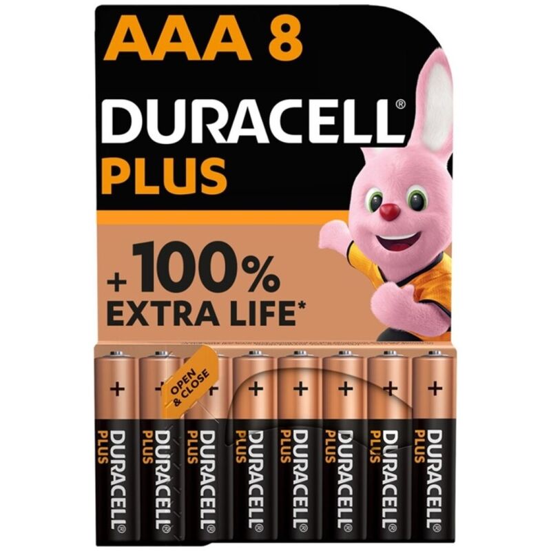 DURACELL - PLUS POWER 100 ALKALINE BATTERY AAA LR03 8 UNIT - 1