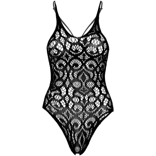 LEG AVENUE - SEAMLESS SCROLL LACE TEDDY - BLACK - 1