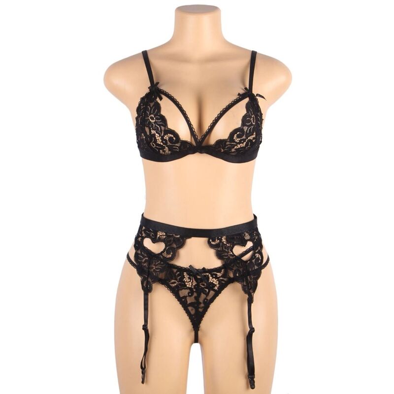 SUBBLIME - THREE-PIECE SET BRA + GARTER BELT + THONG L/XL