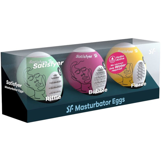 SATISFYER - 3 MASTURBATOR EGGS RIFFLE, BUBBLE & FIERCE - 1
