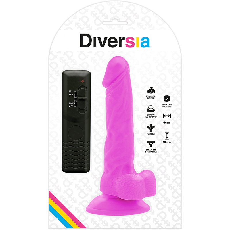 DIVERSIA - FLEXIBLE VIBRATING DILDO PURPLE 18 CM -OR- 4 CM