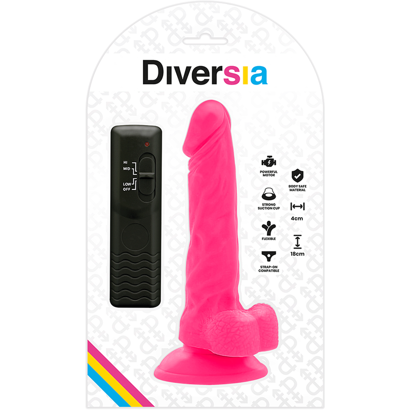 DIVERSIA - FLEXIBLE VIBRATING DILDO PINK 18 CM -O- 4 CM - 6