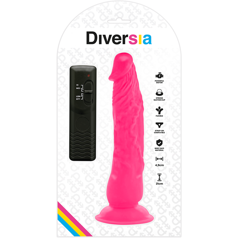 DIVERSIA - FLEXIBLE VIBRATING DILDO PINK 21 CM -O- 4.9 CM - 7