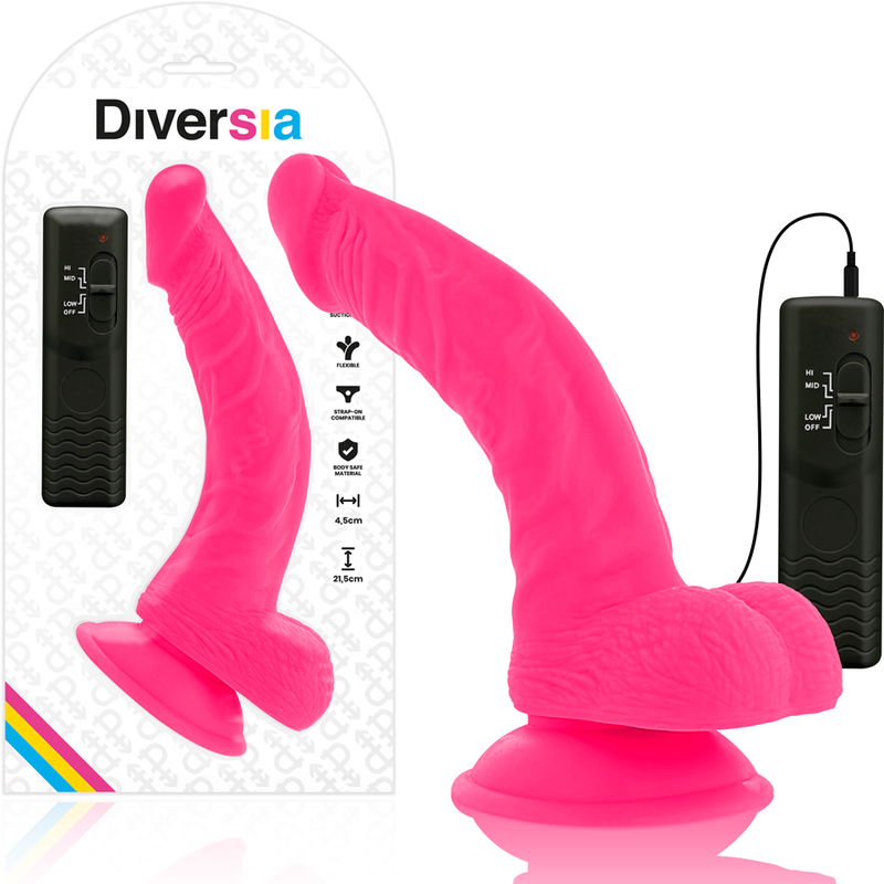 DIVERSIA - FLEXIBLE VIBRATING DILDO PINK 21.5 CM -O- 4.5 CM - 3