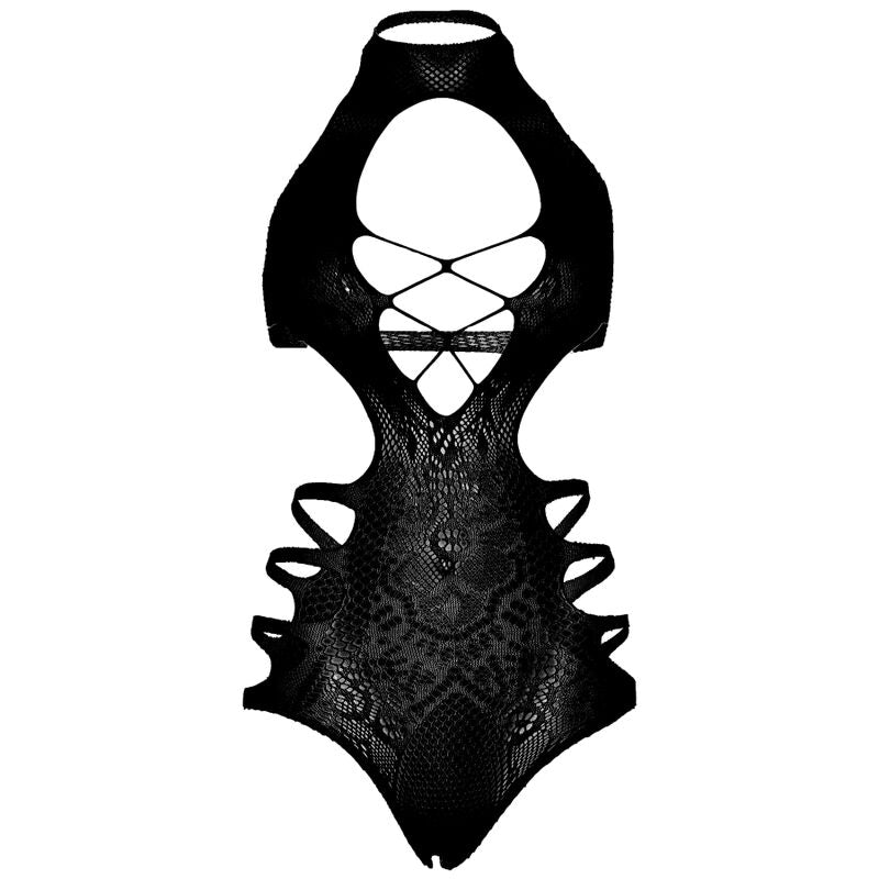 LEG AVENUE - CUT-OUT STRAPS BODYSUIT ONE SIZE - BLACK
