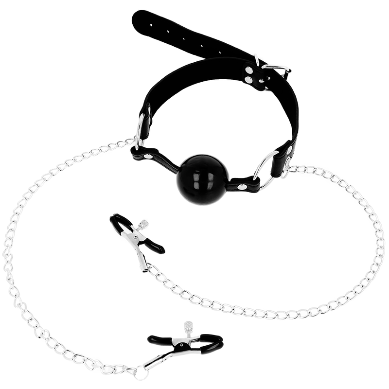 OHMAMA FETISH BLACK BALL GAG WITH NIPPLE CLAMPS - 2