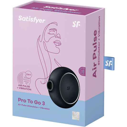 SATISFYER - PRO TO GO 3 STIMULATEUR ET VIBRATEUR À DOUBLE IMPULSION D'AIR NOIR