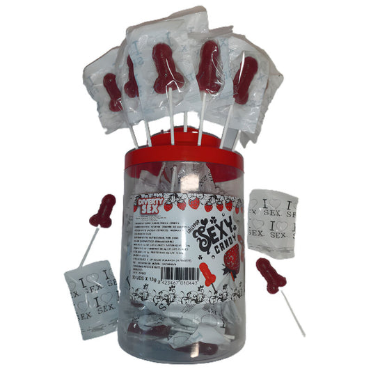 DIABLO PICANTE - 50 STRAWBERRY & CHERRY CANDY PENIS LOLLIPOP 50 UNITS - 1