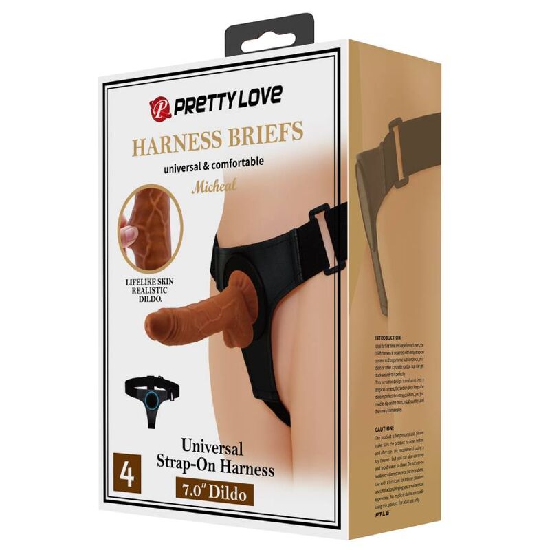 PRETTY LOVE - HARNESS BRIEFS UNIVERSAL HARNESS WITH DILDO MICHEAL 20 CM BLACK - 5
