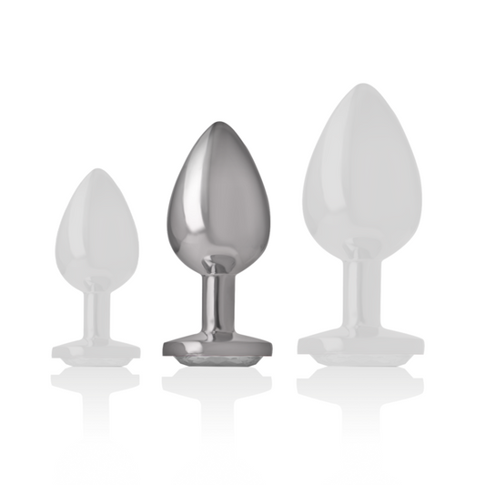 INTENSE - PLUG ANAL EN MÉTAL ALUMINIUM AVEC CRISTAL ARGENTÉ TAILLE M