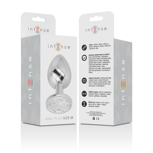 INTENSE - ALUMINUM METAL ANAL PLUG WITH SILVER CRYSTAL SIZE M - 1