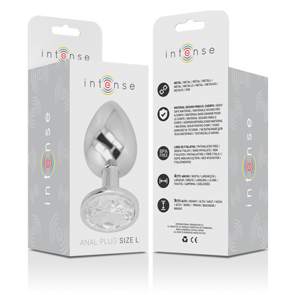 INTENSE - ALUMINUM METAL ANAL PLUG WITH SILVER CRYSTAL SIZE L - 2