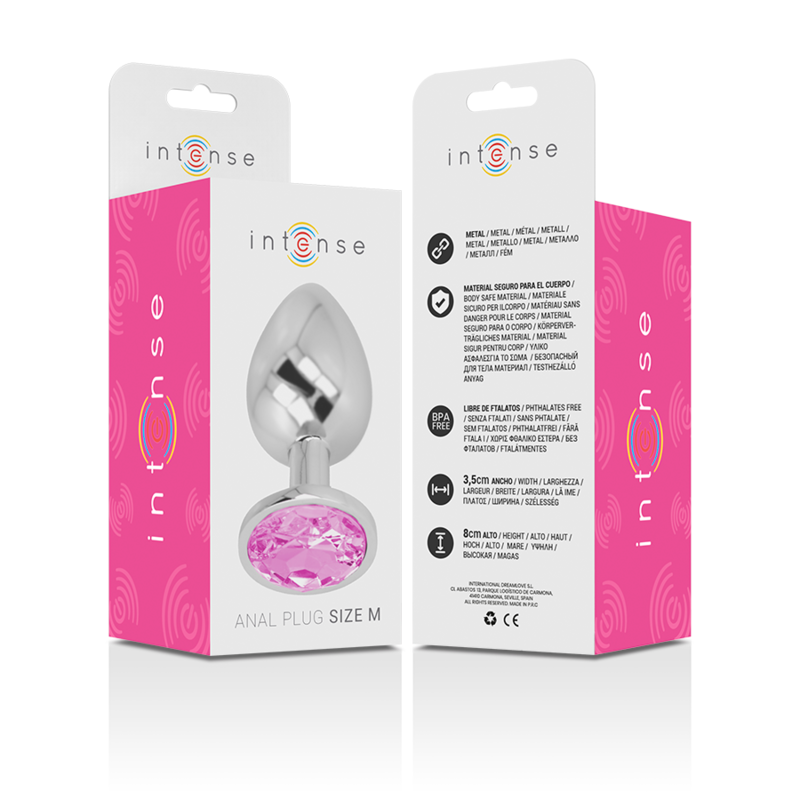 INTENSE - ALUMINUM METAL BUTT PLUG WITH PINK CRYSTAL SIZE M