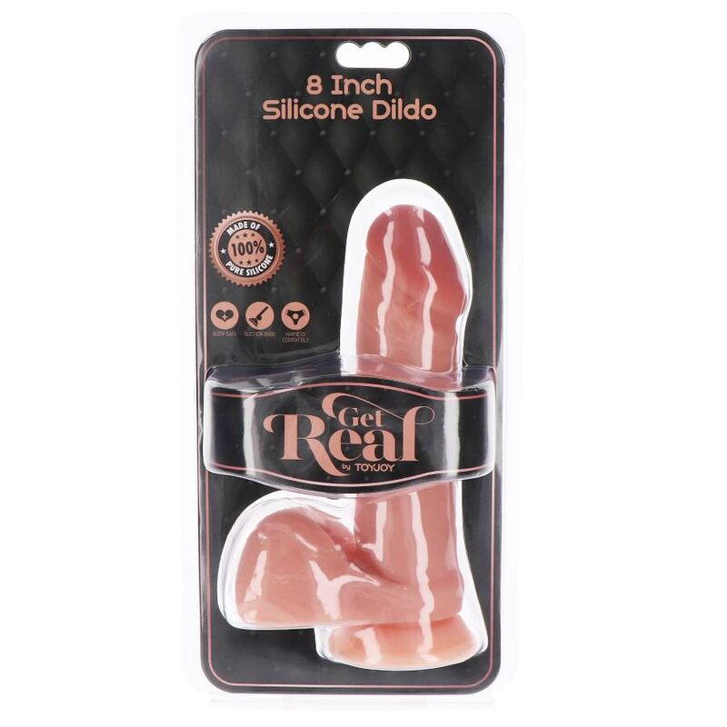 GET REAL - 20.5CM SILICONE DILDO WITH LEATHER BALLS