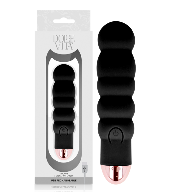 DOLCE VITA - RECHARGEABLE VIBRATOR SIX BLACK 7 SPEEDS - 3