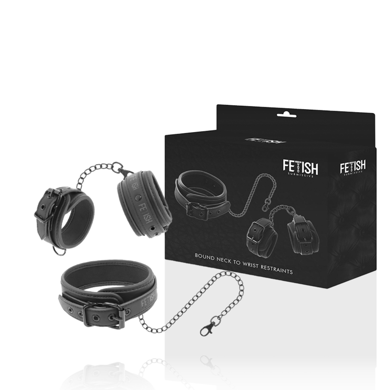 FETISH SUBMISSIVE - VEGAN LEATHER NECKLACE AND HANDCUFFS WITH NOPRENE LINING - 3