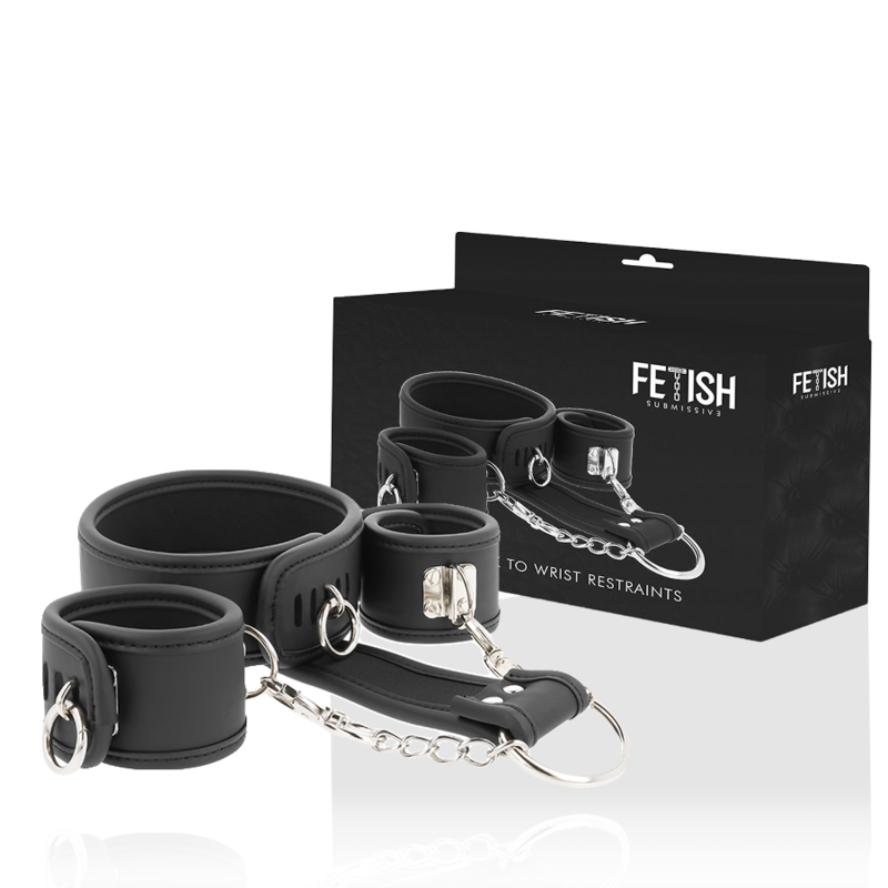 FETISH SUBMISSIVE - VEGAN LEATHER NECKLACE AND HANDCUFFS WITH NOPRENE LINING - 6