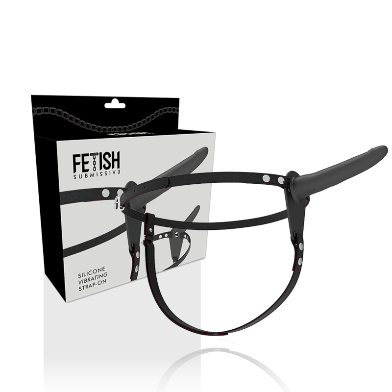 FETISH SUBMISSIVE HARNESS - 15CM BLACK SILICONE VIBRATOR