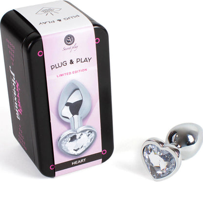 SECRETPLAY - METAL BUTT PLUG CLEAR CRYSTAL HEART SMALL SIZE 7 CM - 1