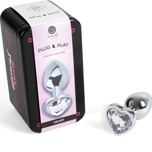SECRETPLAY - METAL BUTT PLUG CLEAR CRYSTAL HEART SMALL SIZE 7 CM - 1