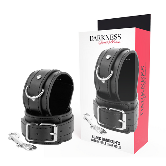DARKNESS - BLACK ADJUSTABLE HANDCUFFS WITH DOUBLE REINFORCEMENT TAPE - 1