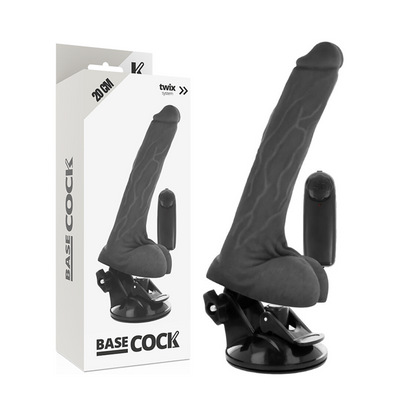 BASECOCK - REALISTIC BLACK REMOTE CONTROL VIBRATOR WITH TESTICLES 20 CM -O- 4 CM - BLACK - 10
