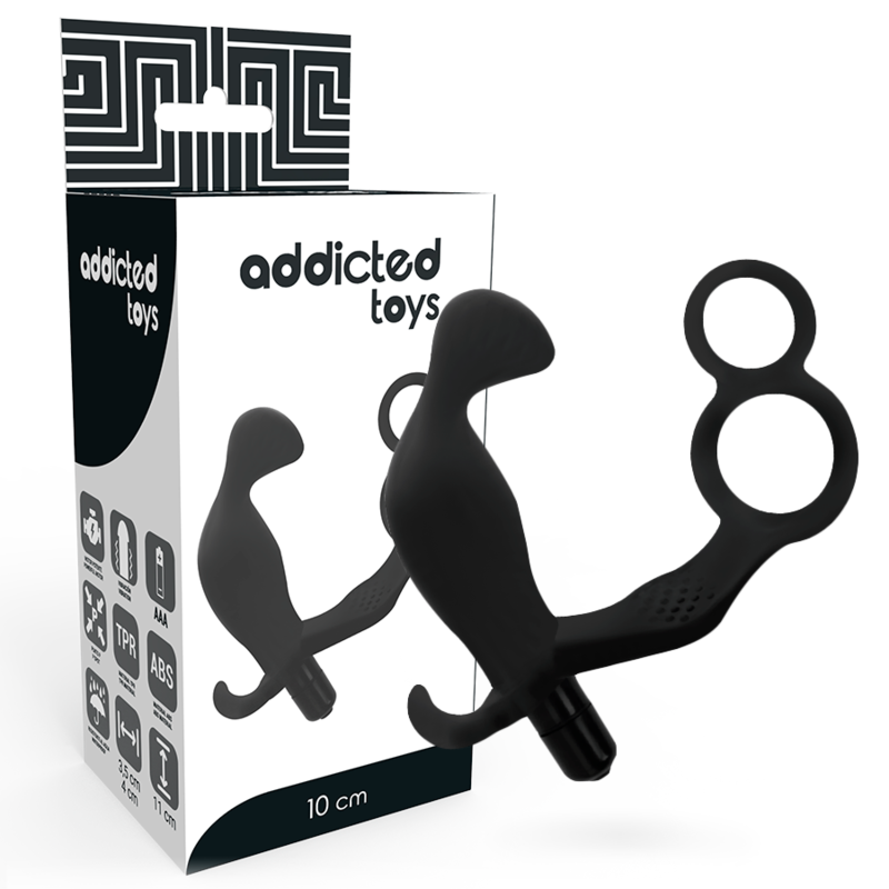 ADDICTED TOYS - ANAL PLUG WITH DOUBLE PENIS RING AND TESTICLES BLACK - 5