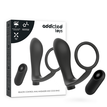 ADDICTED TOYS - PENIS RING WITH REMOTE CONTROL ANAL PLUG BLACK RECHARGEABLE - 8