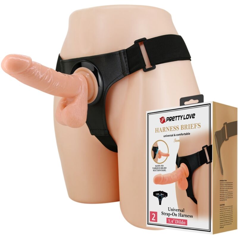 PRETTY LOVE - HARNESS BRIEFS UNIVERSAL HARNESS WITH DILDO TOM 20 CM NATURAL - 10