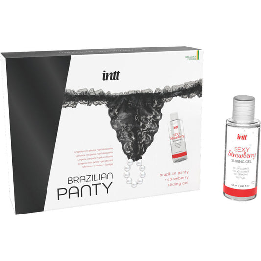 INTT RELEASES - BRAZILIAN BLACK PANTY WITH PEARLS AND LUBRICANT GEL 50 ML - 1