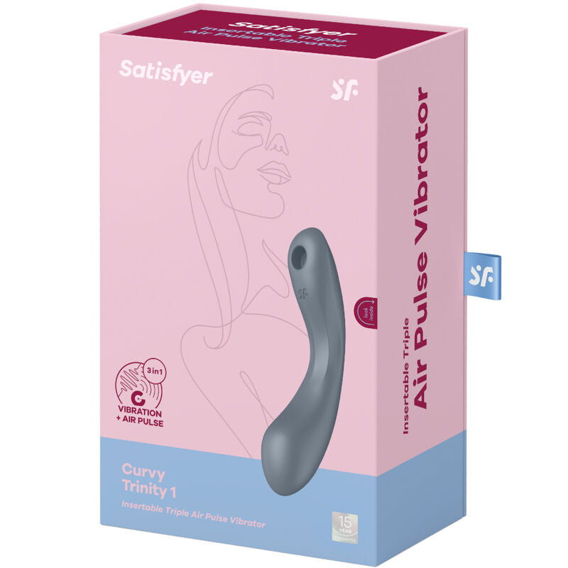 SATISFYER - CURVE TRINITY 1 AIR PULSE VIBRATION GREY - RED - 13