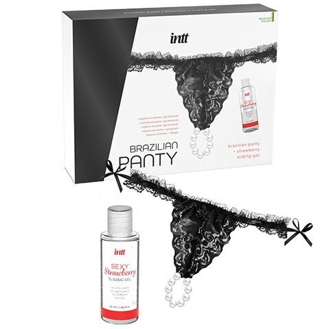INTT RELEASES - BRAZILIAN BLACK PANTY WITH PEARLS AND LUBRICANT GEL 50 ML - 3