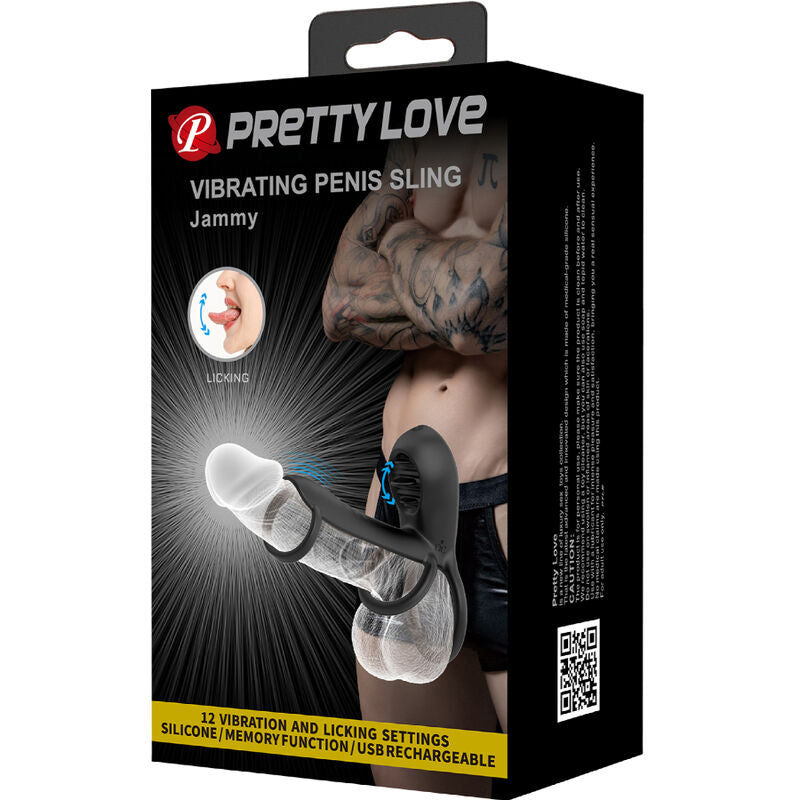 PRETTY LOVE - JAMMY PENIS SHEATH 12 VIBRATIONS WITH RECHARGEABLE SILICONE TONGUE - 5